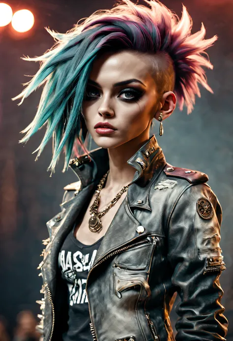 Grunge style masterpiece, best quality, cinematic lighting, natural shadow ,highest detail, detailed background, depth of field, insane details, subsurface scattering, dynamic angle, girl, high-fashion style, designer clothing, runway-inspired looks, luxur...