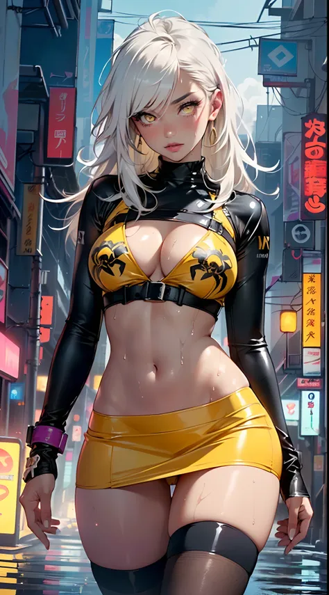 dark skin,very dark skin,dark_skin,
girl rave,(((1girl))),((girl with extremely cute and beautiful white hair)),

(large breasts:1.4),saggy breasts,(((white hair:1.35,straight hair,long hair:1.4,colored inner hair,ear breathing))),(((light_yellow_eyes:1.3)...