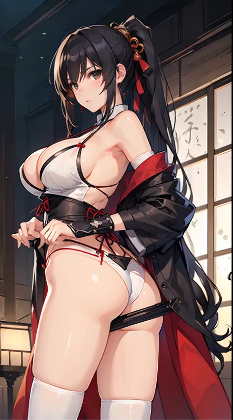 ((slanted eye)),(A MILF),(((maturefemale,adult  woman))),Solo,masutepiece,top-quality, ultra-definition, max resolution, A highly detailed,((((Beautiful skins)))), Extremely sexy,Colossal tits,White panties,blush,high legs,thong,((ninjartist,Komono)),cleav...