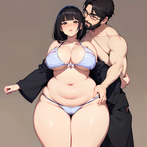 NSFW、bbw、 plump curves、Soft and round、 Adorable appearance、 sweet temperament、(((Woman stroking mans crotch )))、Female A(A dark-haired、bob cuts、20yr old、Petite woman、bbw、Plump、 plump curves、Soft and round、 Adorable appearance、 sweet temperament、large full ...