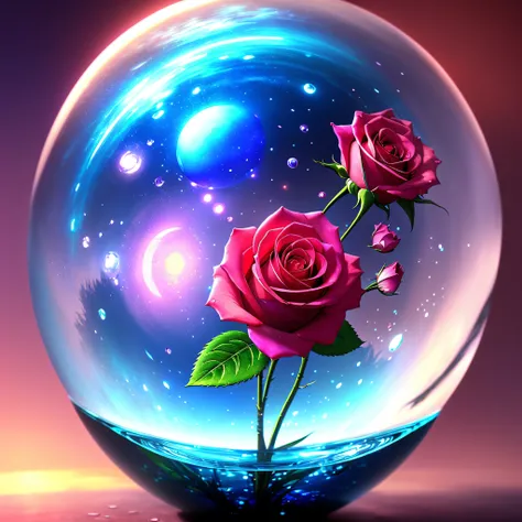 Glass Sphere With A Rose Inside Anime A Masterpiece, 8k Resolution, Fantasy Concept Art, By Josefine Wall Dynamic Lighting, Hyper Detailed, Intricately Detailed, Splash Screen Art, Trending On Artstation, Deep Color, Unreal Engine, volumetric lighting, Alp...