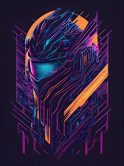 abstract line, cyberpunk style, tshirt design, vector-art