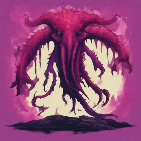 Mind Flayer, poisonous purple and red, rancid, full of spikes, purple tentacles with spikes, masterpiece, best quality