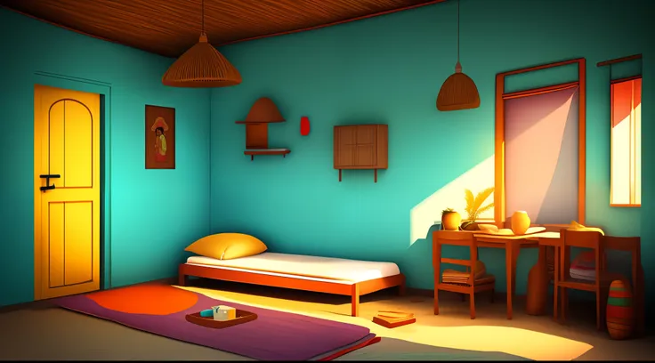 cartoon house room interior, poor house room interior, room , bad condition room interior, a Indian room a small room, Indian room interior bright white lighting