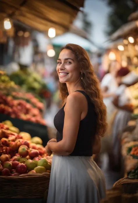 Foto fotorrealista da jovem mulher do gengibre perguntando no mercado velho i Tailand, sorriso suave, Arte por Midjorney, Luminismo, Sombra intrincada final - contraste de luz, Obra-prima premiada do IPA, artistic lens, Cores quentes, arte por Tim Burton