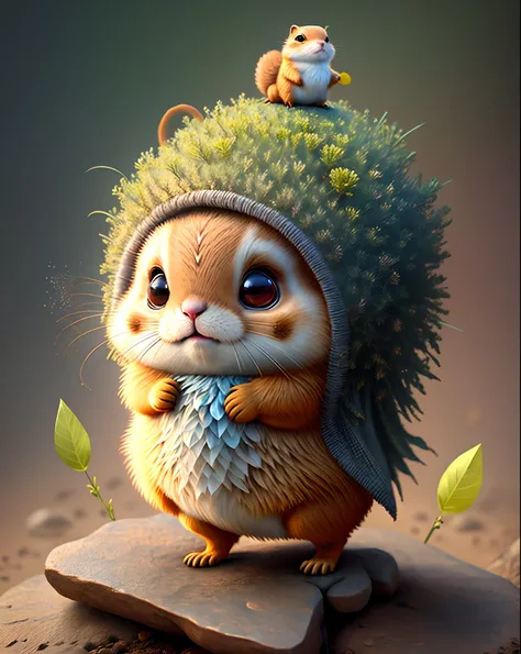 Top image quality、"Create cute creature masterpieces with inspired ultra-detailed concept art. Let your imagination come alive", （prairie dog）, high detailing, in 8K、Top image quality、Dressed as a wizard、Have a magic wand with a big gem、