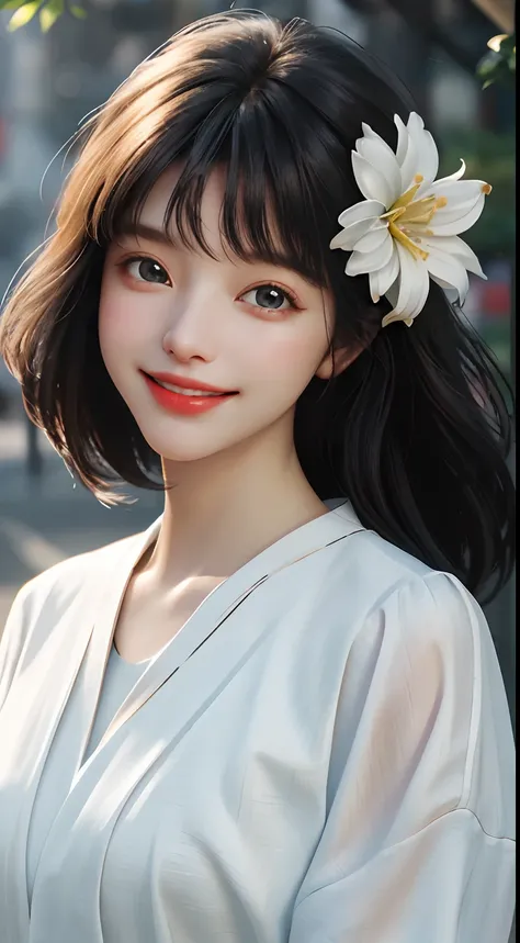 A cute girl，Fresh and natural，Smiling like a flower，Red lips and white teeth，Innocent，Charming eyes，telephoto lenses，Shot in the early afternoon，Color film，GAN technology is adopted，Unity engine，k hd，Hyper-Resolution，accuracy，detail render，（Delicate facial...