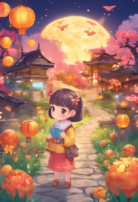 Mid-Autumn Night，Mid-Autumn Festival，themoon，rays of moonlight，high qulity，autumn scenery，Chinese atmosphere