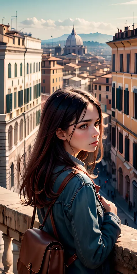 realisticlying、rome, Italy、Woman looking from a small hill in the cityscape