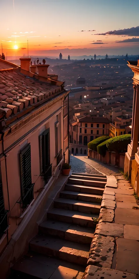 realisticlying、rome, Italy、The sunset seen from the high hill of the cityscape is beautiful