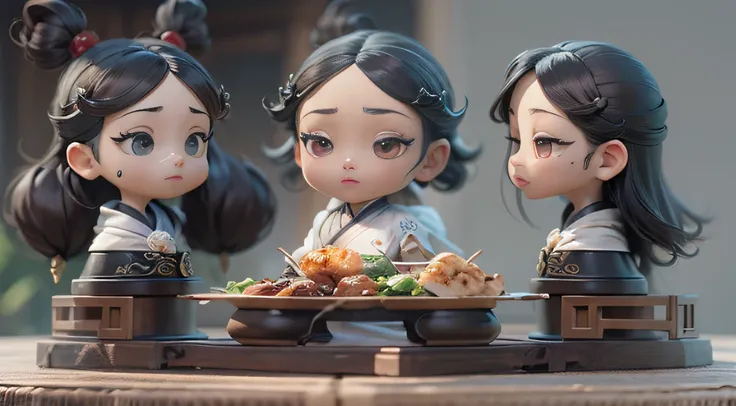 Disney Comics storyboard style，Soundtrack cartoon，Taoist fairy，Huangshan Ren 1：0.8，Delicate black hair，Arm carving，Delicate gradient shoes，Beautiful eyes，Delicate black hair，Popmart blind box，Clay texture，Treading on the ground，Black gold marble background...