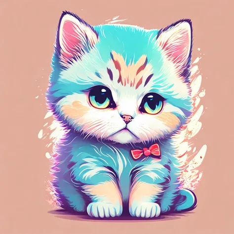 funny kitten, anime style, bright image, soft color, tshirt design, vector-art