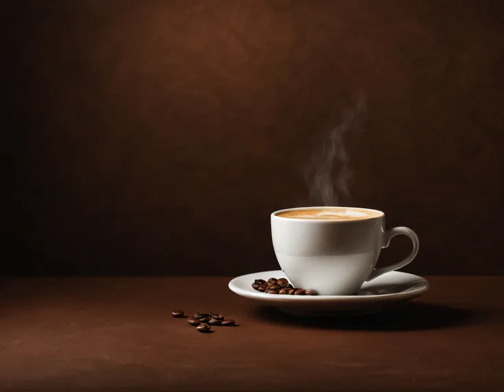 a coffee，brown background