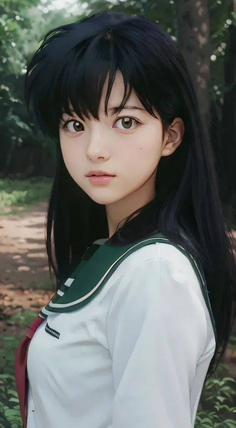 (masterpiece, best quality, ultra-detailed, highres, best illustration), perfect face, side lighting, close photo of kagome higu...