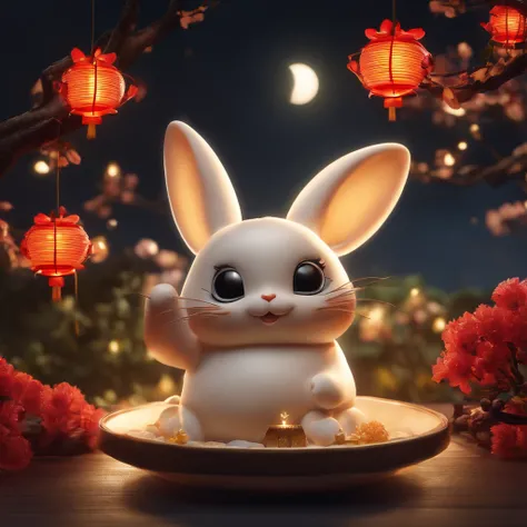 Mid-Autumn Festival, Reunion, Full moon, the night, （Moon cake）, teas, the fruits, edgBunny, Change rushes to the moon, symetry, High detail, romanticism lain, Sparkle, god light, Ray tracing, hyper HD, retinas, Masterpiece, ccurate, Super detail, High det...