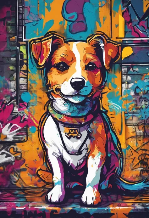 Prompt: Graffiti, 牝犬, Jack Russell Terrier overall view, hight resolution、highly contrast