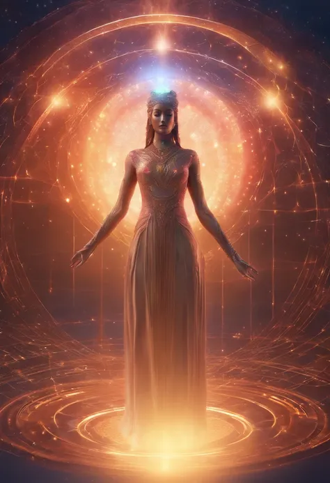 Mystical woman in the middle of the universe Astral body, deep meditation, Etéric atmosphere, Aurico com chakras