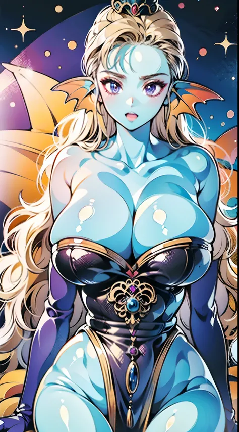 8K,High quality,Anime,married woman,Beautiful,Beautiful,Bright,Eye Highlights,Purple eyes,Sexy,ultra gigantic tits,oversized tits,Dark blue ,Erotic,beautiful line art. Blue skin, Blue and orange gradient fins, , Nothing on, fullnude、fullnude、