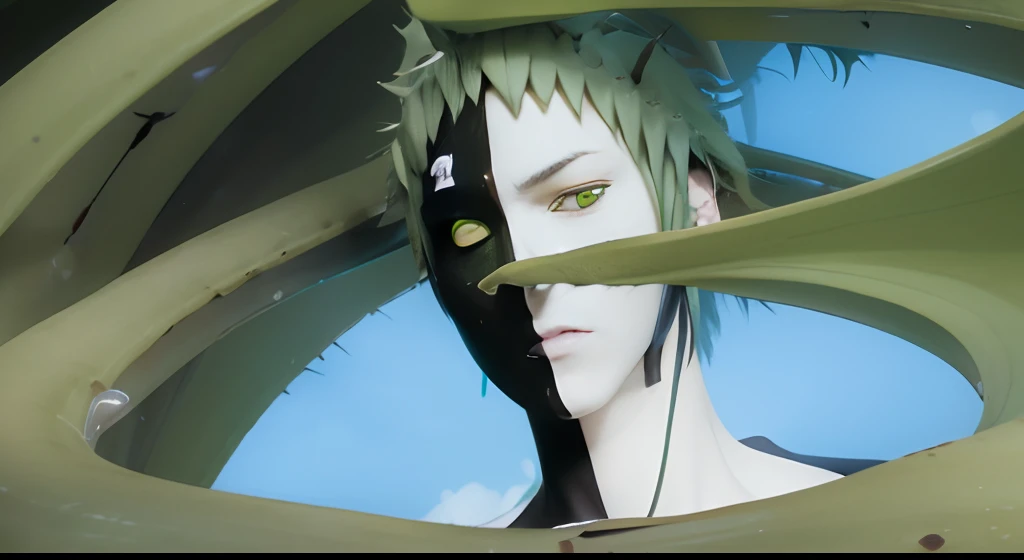 1 man, zetsu, half black, half white, yellow eyes, surrounded by giant venus flytrap, no lip color, (realistic:1.5), ultra detail, 85mm lens, photograph