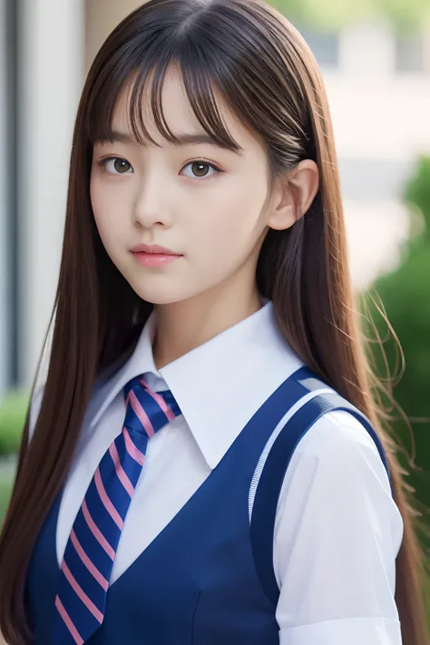 Beautiful schoolgirl in 8K in summer uniform with double eyelids looking to the side