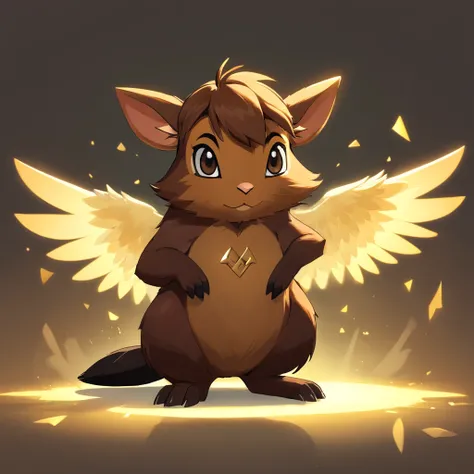 anthropomorphic Agouti that is a fallen angel, brown to dark brown fur, glowing black eyes, best quality, masterpiece