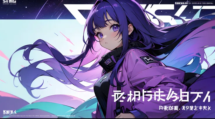 Anime Girl, streetwear, stargazing, magazine cover, purple, long hair