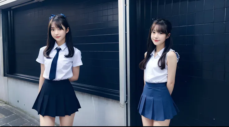 18-year-old high school girl in dark blue miniskirt