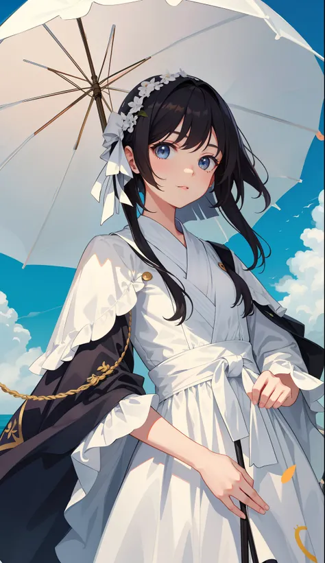 1girl in、AS-Adult、Holding a parasol、Upper body portrait、