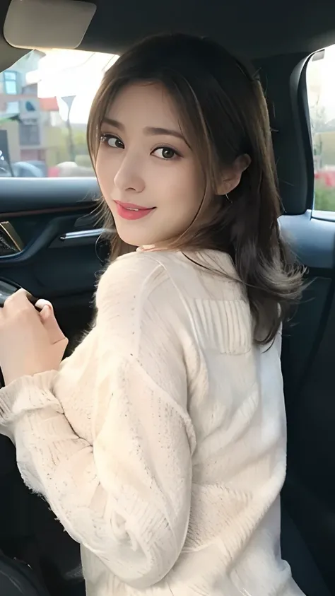 ((Best Quality, 8k, Masterpiece:1.3)), Focus:1.2, Perfect Body Beauty:1.4, Buttocks:1.2, ((Delicate Hair)), (Sweater Dress:1.1) , (Sports car, street: 1.2), Highly detailed face and skin texture, Detailed eyes, Double eyelids, whitening skin, Big breasts, ...