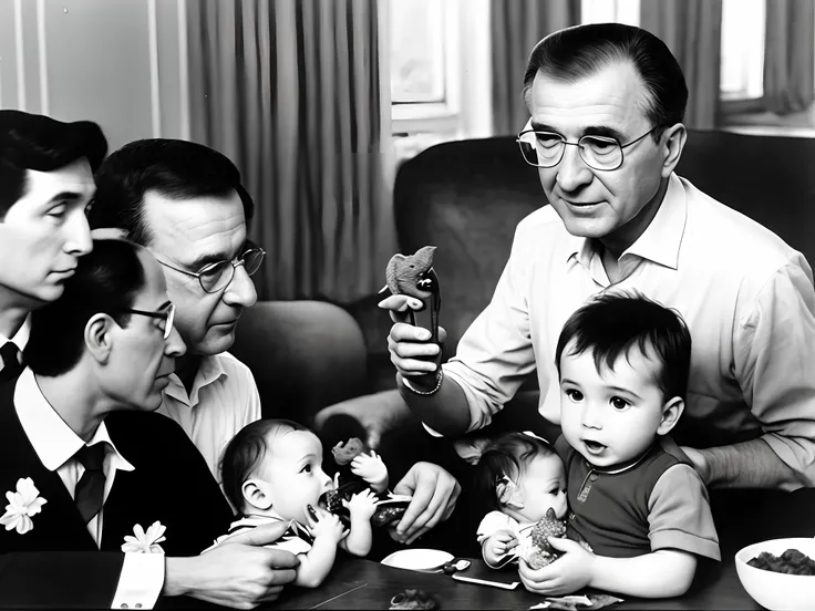 Ion Iliescu the former president of Romania feeding some baby dinosaurs with a gun in one hand.