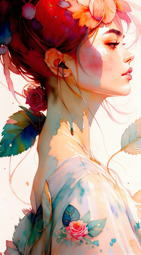 wtrcolor style, (rose) digital art, official art, blown by the wind, masterpiece, beautiful, ((watercolor)), paint splatter, intricate detail. Great detail, [dripping:0.7], Trending on Artstation, Rachel Walker