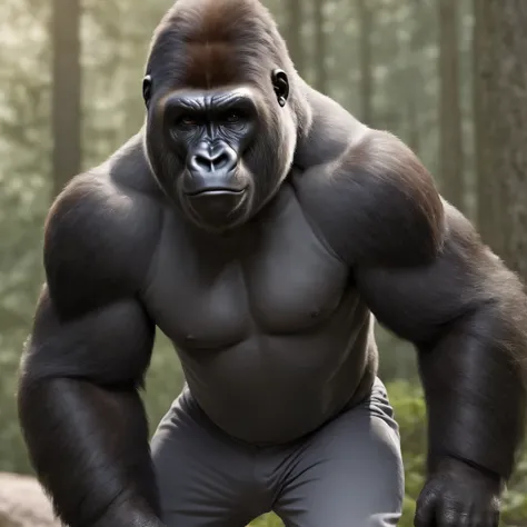 Gorilla,

anthropomorphic,

in a stylish grey tracksuit,

dark t-shirt,

trousers with pockets,

white trainers,

hands in pockets,

light colours, 

digital graphics, 

fantasy, 

unreal engine, 

blender art by artgerm, 

perfect composition, 

octane re...