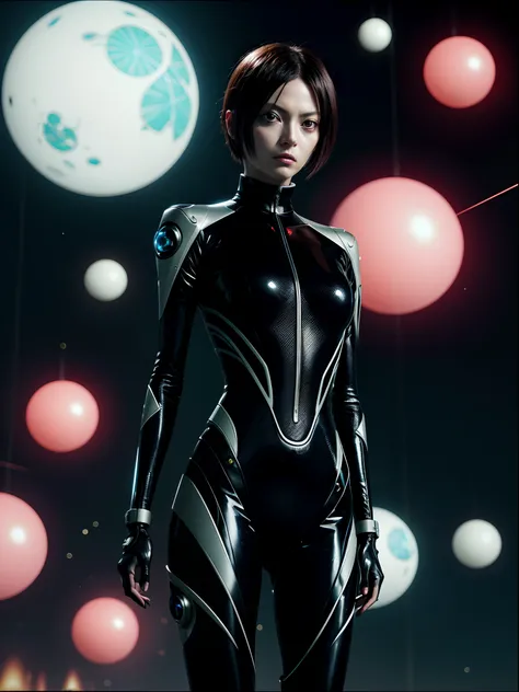 No Man，NOhumans，screenshot from a 2012s anime, Surrealism 8k, style is a blend of æon flux, in a mixed style of æon flux, japanese vfx, dior campaign, highly detailed surreal vfx, aeon flux style, a still of an ethereal，Gobi，Black balls float in the air