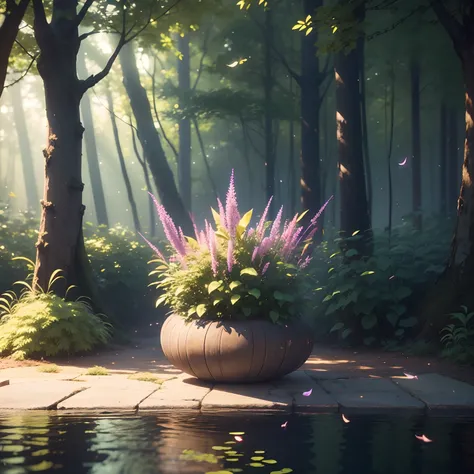 masutepiece, Best Quality, (Very detailed CG Unity 8K wallpaper), (Best Quality), (Best Illustration), (Best Shadows), Glow Sprite, SHINES , In the pool drinking water, Natural elements with a forest theme. mystical forest, beautiful forest, Nature, Surrou...