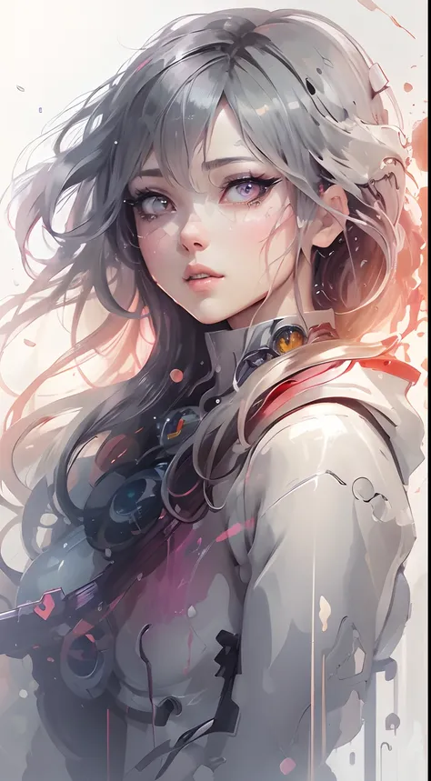 close-up of anime woman with bright beautiful detailed eyes, wet-on-wet, shiny, shimmery, glittery, Ross Tran