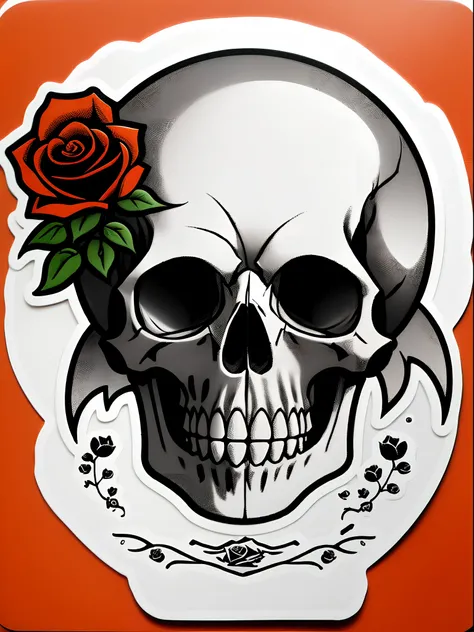 Skull and roses pattern, vintage sticker, cross hatch inking --tile