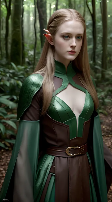 foto raw, looks like evan rachel wood, realistic female elf, beautiful eyes, charming beauty, full body closeup, magical forest ...