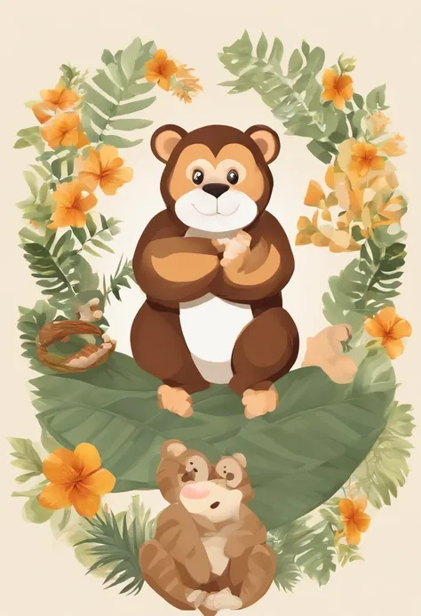 Cute mixed forest animals like clipart of monkeys,Elefat, Panda and tiger stickers,Multiple facial expressions, Many gestures, style cartoon, colours, Two-dimensional, planar vector, Character design, T-shirt design, Stickers, Colorful splashes, and T-shir...