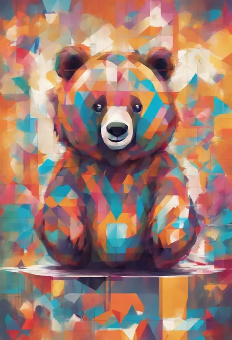 (Cute bear,  ),(Best posture),(best angle), (Better expression), Eduardo Kobra Acorjo Amento ,Multidimensional geometric wall portrait, Artistically, tchibi,yang08k, big breasts beautiful, coloring,