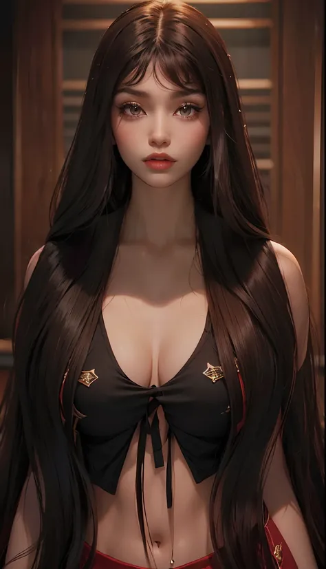 a close up of a woman with long hair wearing a black top, long glowing ethereal hair, brown long and straight hair, lblsck hair, hair : long brown, the sims 4 texture, realistic hair, long straight hair, detailed long black hair, long straight red hair, lo...