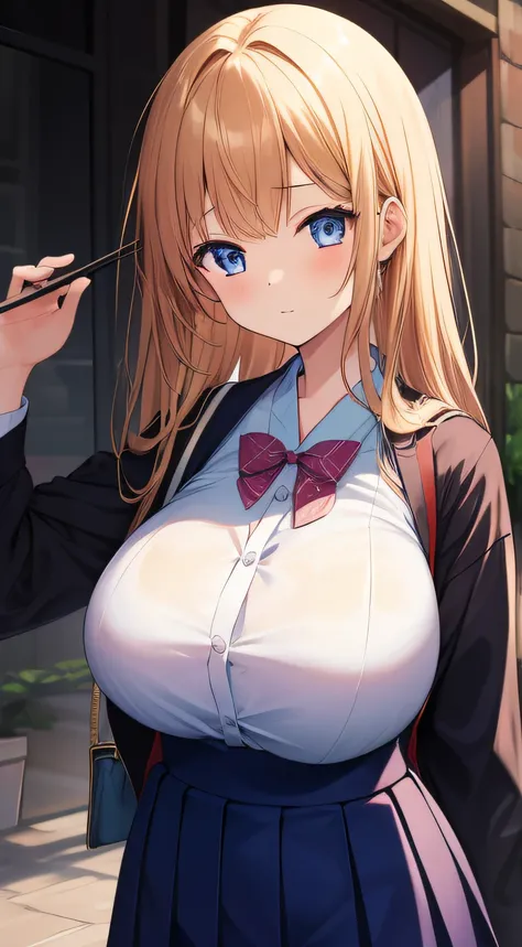 great masterpiece、hight resolution、1girl in、((校服))、Colossal tits