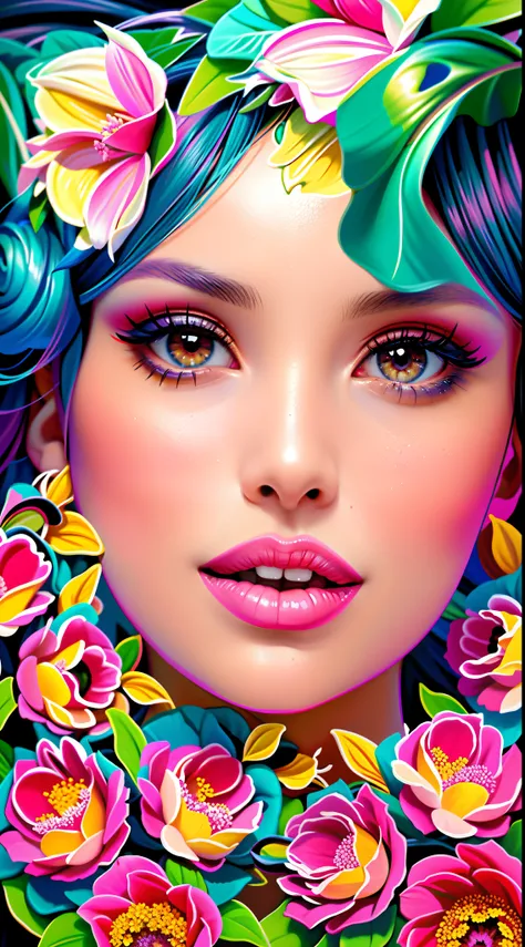 there is a woman with a flower crown on her head, imagem de arte digital, Bela arte UHD 4K, bela arte digital, mulher da beleza, digital illustation, Pintura digital elegante, linda arte digital linda, rosto bonito fotorrealista, arte digital impressionant...