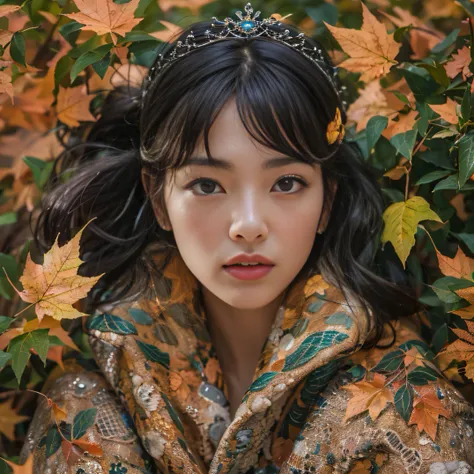 32K（tmasterpiece，k hd，hyper HD，32K）Long flowing black hair，Hermes Orange Park，Girls of love ，Flame protector（realisticlying：1.4），Python pattern robe，Purple-pink tiara，The leaves flutter，The canyon background is pure，Hold your head high，Be proud，The nostril...