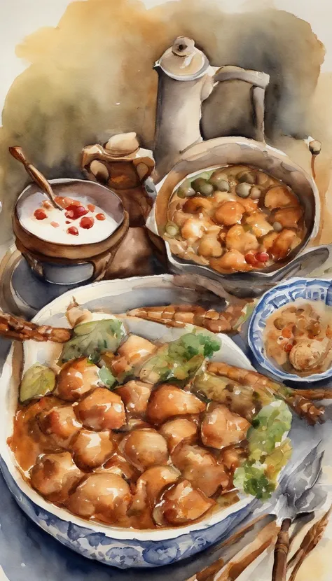 This is a food poster，It reads, "Pigs with beans."，"Jin Tu Yi Zhi" and "Jute"，The food is portrayed as very tempting。There is a bowl of steaming pastries in the picture，It looks delicious。