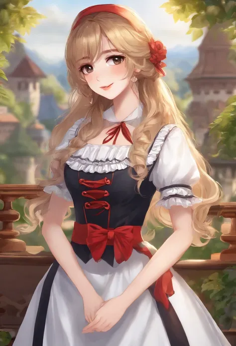 a 18 years beautiful girl, Big eyes, Large breasts, Petite and slim, 8K, Top quality, (Very detailed head: 1.0), (Very detailed face: 1.0), (Very detailed hair: 1.0), Maid clothes, Very detailed official artwork, Anime moe art style, clean and meticulous a...