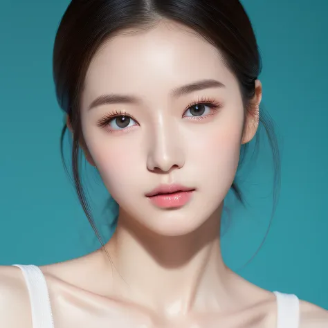 featuring confident and radiant women、generate ai art inspired by korean cosmetics advertising。displayed up to chest level、her p...