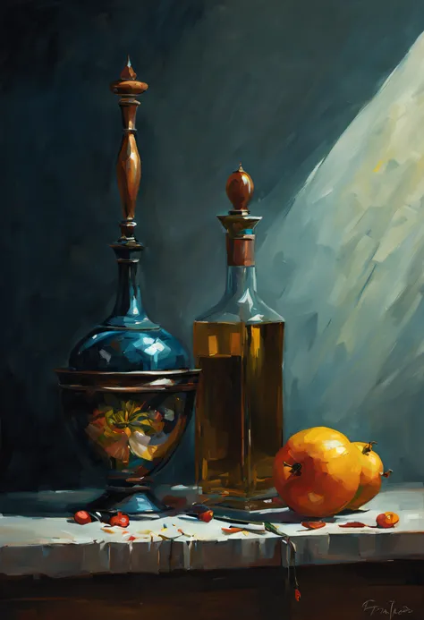 a painting of modern still life painting by pierre joubert, cgsociety, fantasy art, hard knife stroke oil painting