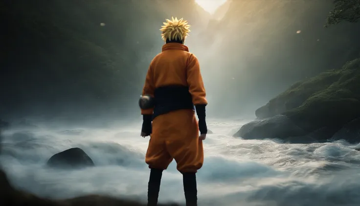 "Create a breathtaking movie poster inspired by Masashi Kishimotos Naruto, showcasing the legendary Naruto Uzumaki in all his glory."