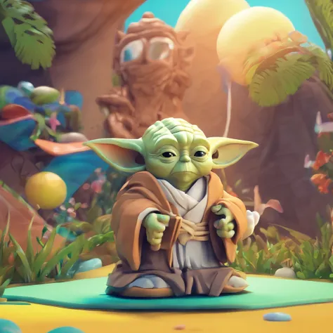 super bonito IP MESTRE YODA por pop mart, olhos brilhantes, querubim, argila, Modelos, INTERGALACTIC SHIPS IN THE BACKGROUND, Brilhante e delicado,fundo limpo, Bom brilho, 3D rendering of,best quality