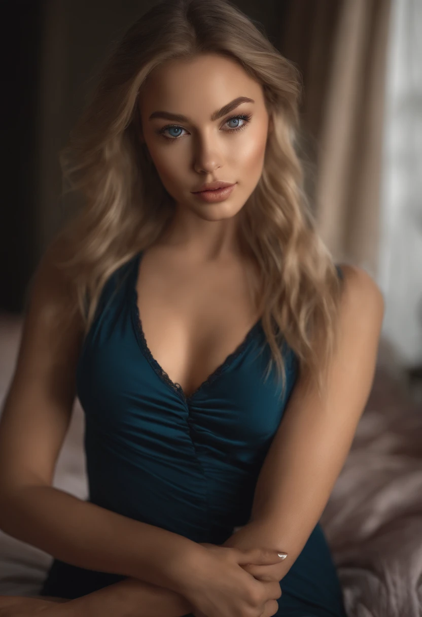 arafed woman fully , sexy girl with blue eyes, ultra realistic, meticulously detailed, portrait sophie mudd, blonde hair and large eyes, selfie of a young woman, bedroom eyes, violet myers, without makeup, natural makeup, looking directly at the camera, fa...